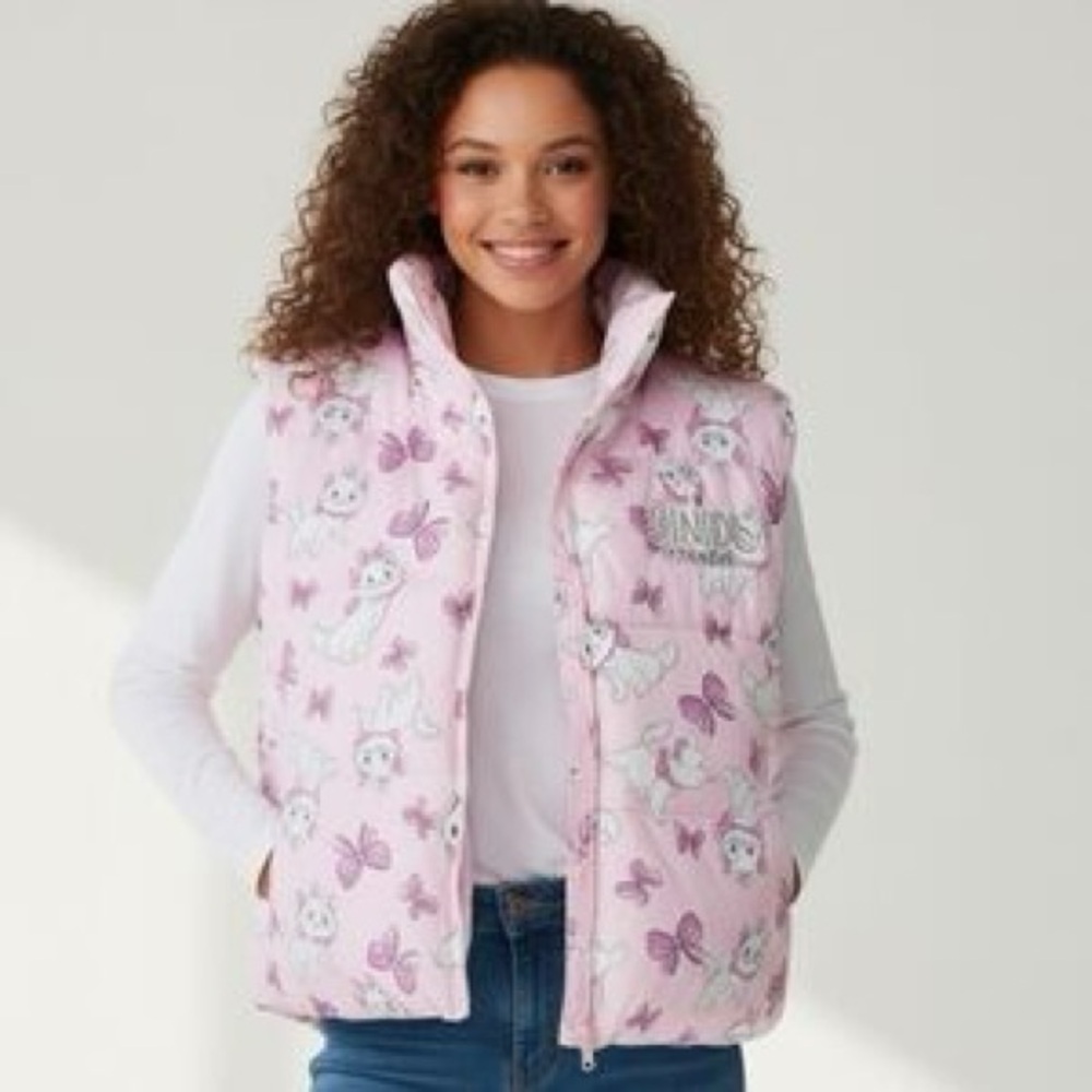 NWT DISNEY MARIE THE ARISTOCATS PINK PUFFER VEST SIZE SMALL
